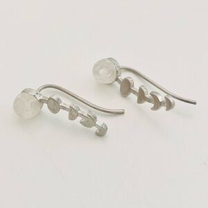 925 sterling silver moonstone dangle drop modernist pierced earrings